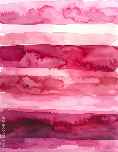 A vibrant abstract artwork featuring layered pink and purple watercolor stripes