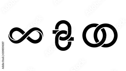 Infinity symbol and interlocking ring icons for connection and eternity branding vector