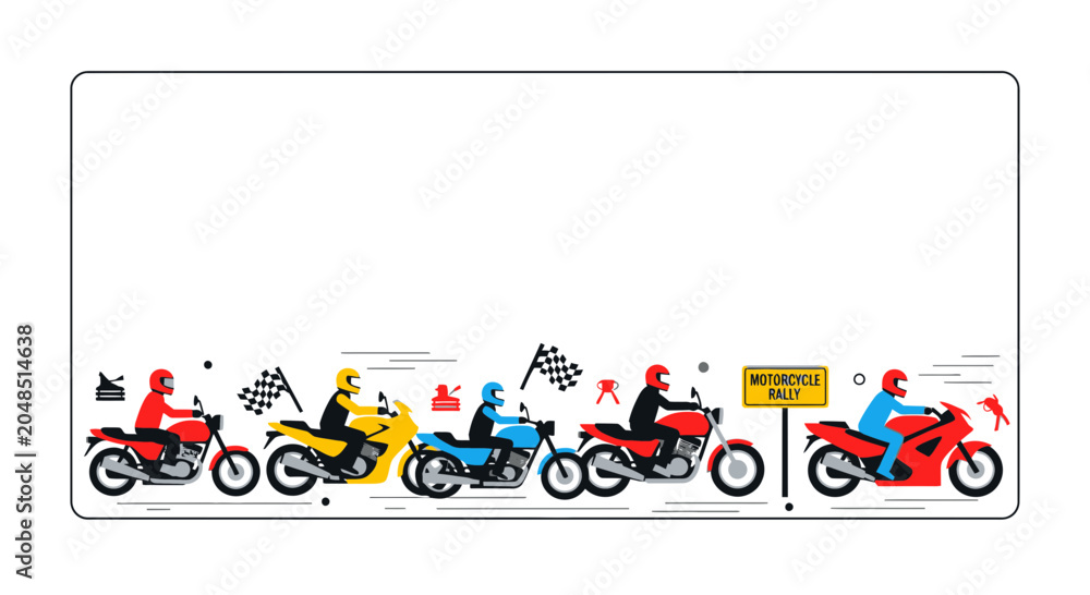 Naklejka premium Motorcycle Race, Riders on Bikes with Flags, Vector Illustration
