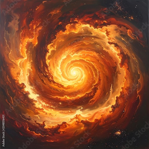 A swirling vortex of fiery orange and yellow hues in space