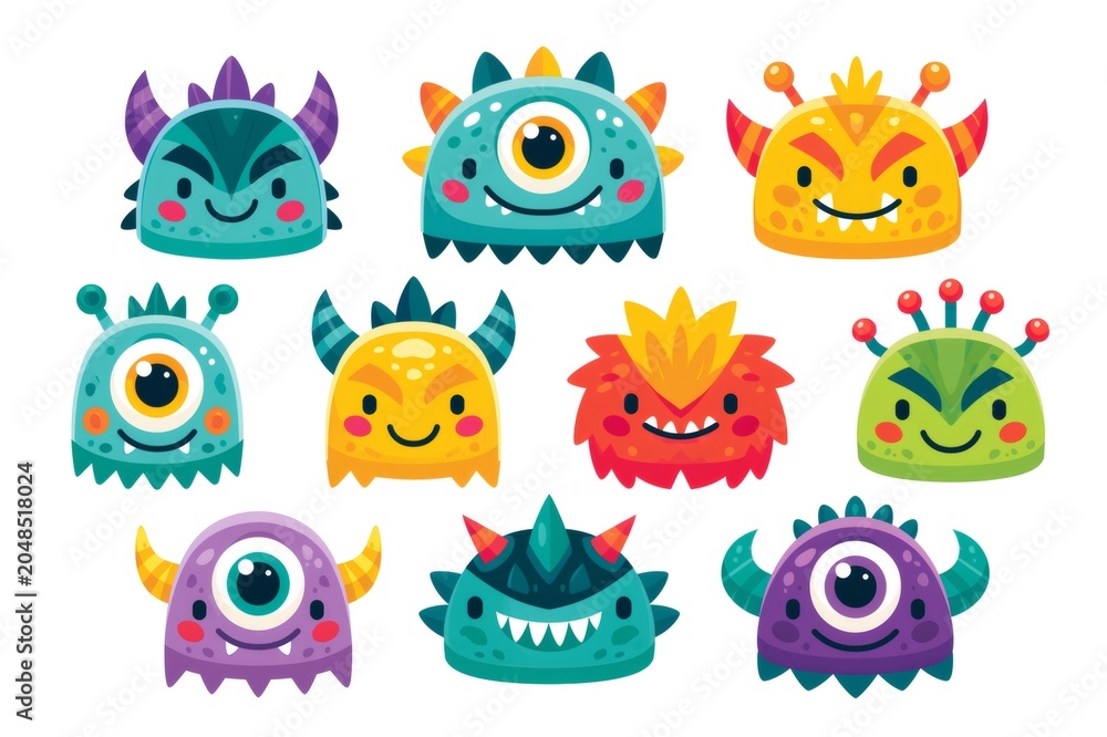 Obraz premium Cute cartoon monster alien character heads collection