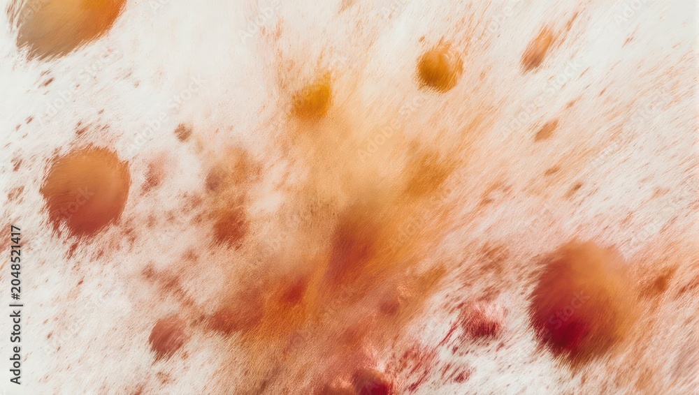 Fototapeta premium Abstract orange paint splatters on white background, artistic expression.