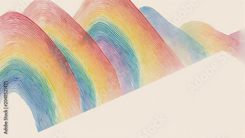 Abstract Pastel Rainbow Waves Illustration on Cream Background.