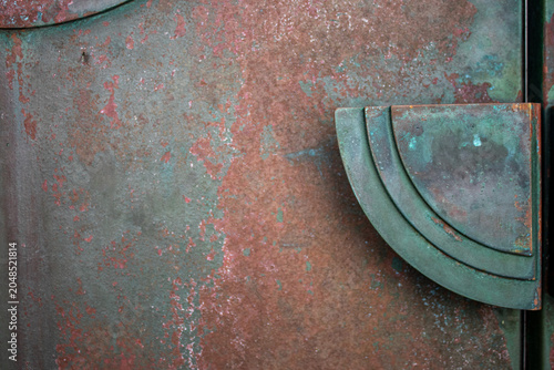 Fotografie Copper Patina Architectural Detail with Verdigris Oxidized Metal Surface