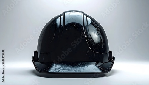 Black Hard Hat Safety Helmet Front View Studio Shot.