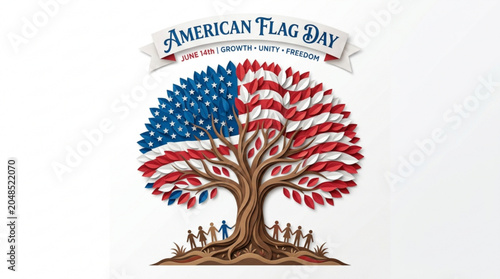 American flag day illustration with tree