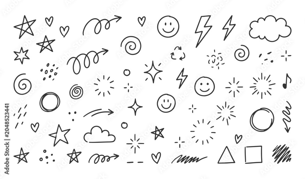 Obraz premium Modern Doodle Elements Hand Drawn Vector Bundle