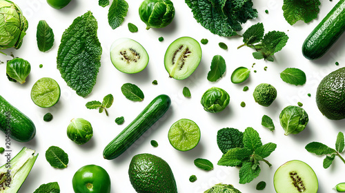 Fresh green cucumbers on a white background