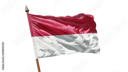 Photography Isolated flag of Indonesia or Monaco waving on a wooden flagpole with a finial o