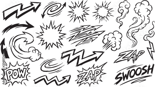 A set of various comic book style sound effects and motion lines