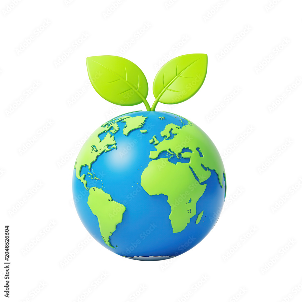 Obraz premium Earth Globe with Sprouting Leaves Transparent Background