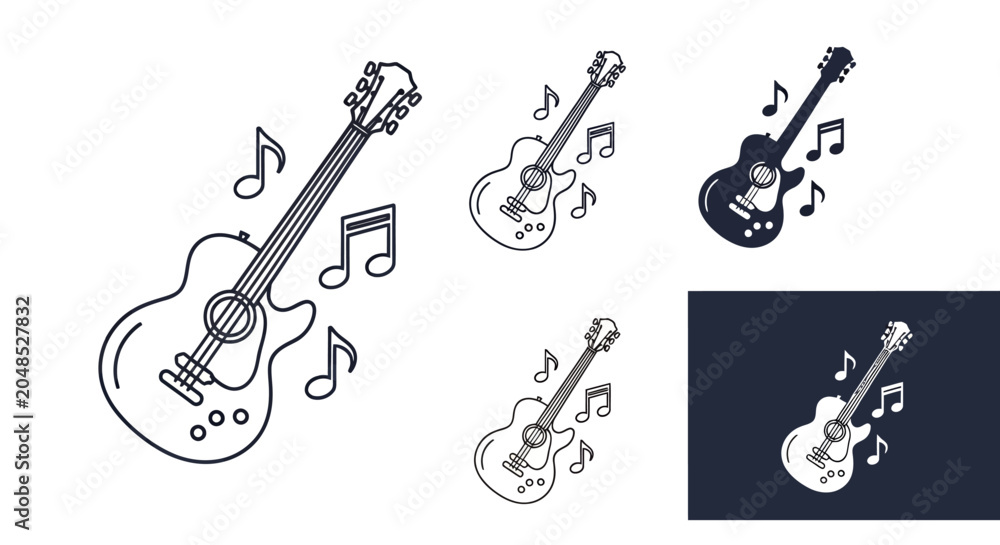 Naklejka premium Collection of Guitar Icons in Various Angles and Colors for Music Design.