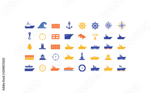 Colorful set of flat icons for various services and activities