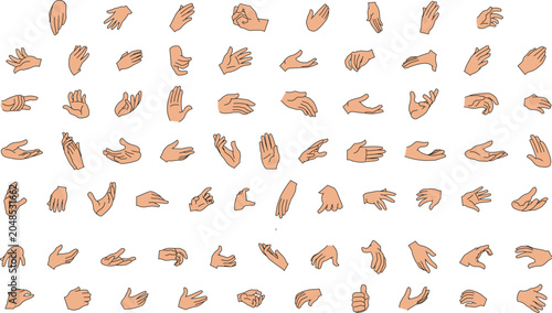 Foto Hand Gestures and Expressions Vector Set – Collection of Diverse Hand Poses, Com