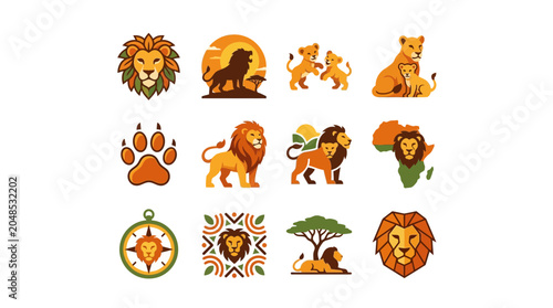 Photography Collection of Colorful Lion and Wildlife Vector Icons
