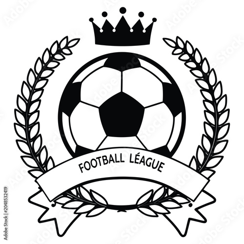 Football league championship emblem with crown and laurel wreath, football