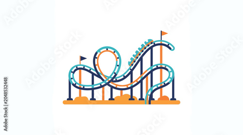 Colorful Amusement Park Roller Coaster with Multiple Loops
