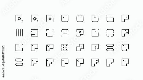 A set of 30 minimalist icons in a flat line art style for design and development purposes