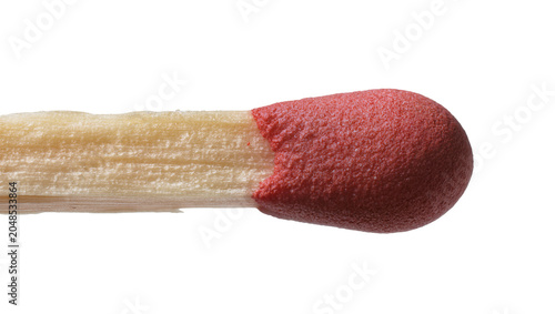 Bild auf Leinwand Isolated single unlit wooden matchstick with a distinctive red head for ignition