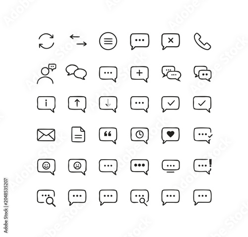 A set of modern line art icons depicting various communication symbols