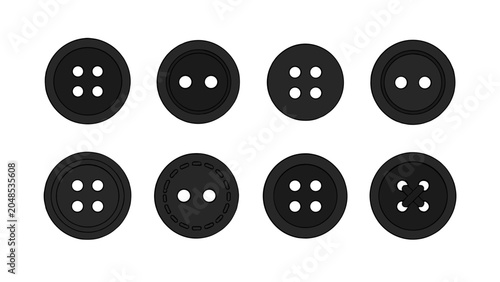 Photos Set of black sewing buttons in different round styles
