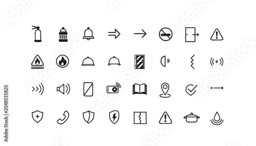 A collection of safety and emergency icons in a flat vector design style