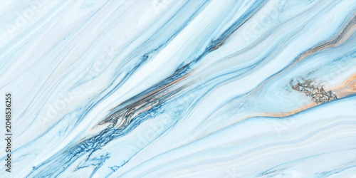 Tableau sur toile Abstract blue and white marble texture with brown streaks, mimicking flowing water or swirling clouds, ideal for backgrounds and graphic design