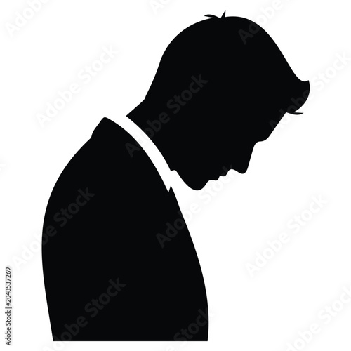Tableau sur toile Sad man concept vector illustration, grief and sorrow line art silhouette portrait