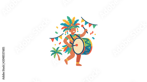 Tableau sur toile Colorful Festival Drummer in Traditional Costume Playing Drum