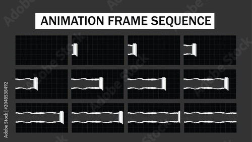Torn Paper Transition Animation Frame Sequence - Rolled-Up Page Reveal Effect