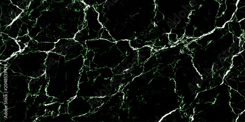 Photos Abstract Green Veins on Black Marble: A striking close-up of dark green marble with intricate white veins creating an abstract, organic pattern