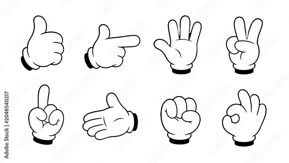 Fototapeta premium Set of cartoon gloved hand gesture icons on white background