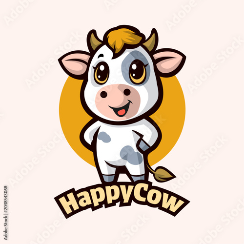 Cute Little Happy Cow Mascot 