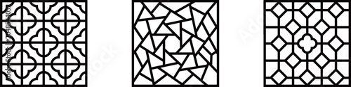 Obraz na płótnie Traditional Chinese Lattice Window Pattern Set – Geometric Oriental Vector Colle