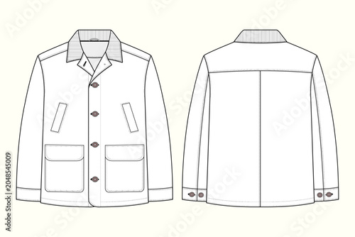 Bild auf Leinwand Button-Up Utility Chore Jacket with Corduroy Collar and Multi-Pocket Design Tech