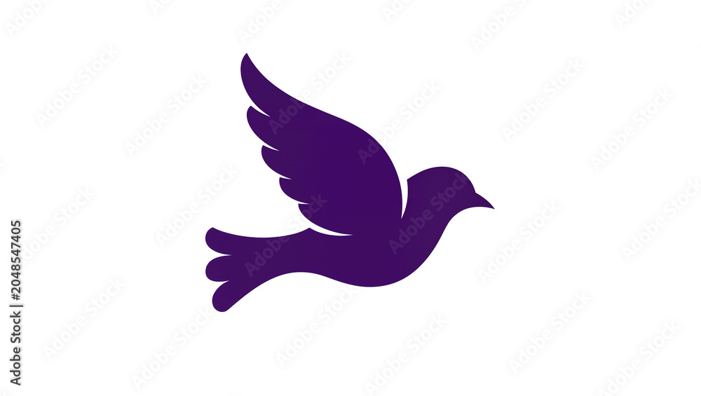 Fototapeta premium Isolated vibrant purple dove in graceful flight, embodying peace, hope, and spiritual freedom.