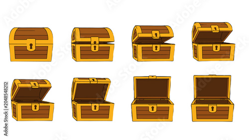 Bild auf Leinwand Cartoon treasure chest opening sequence in multiple views