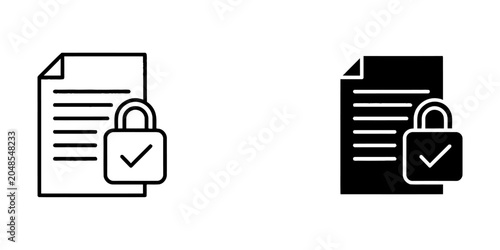 Locked document icon set with secure checkmark document security protected