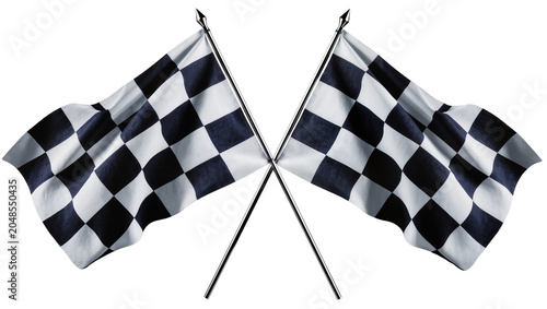 Foto Isolated pair of crossed checkered racing flags representing competition victory