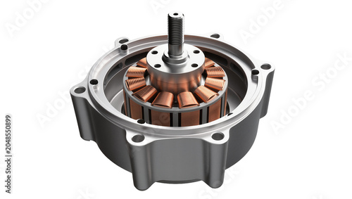 Obraz na płótnie Isolated drone motor stator and rotor assembly featuring copper windings and met