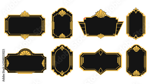 Foto Set of black and gold art deco ornamental frame labels