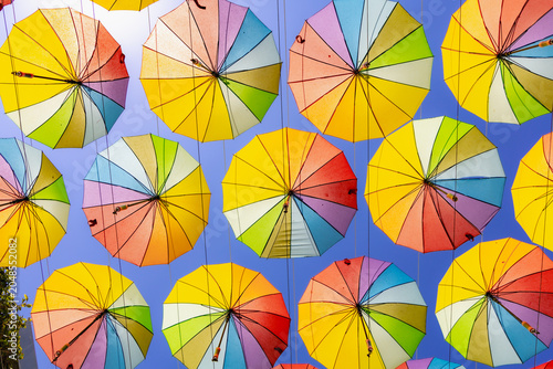 Photos Rainbow Umbrellas Canopy Wide Angle Street View, Jaffa Flea Market