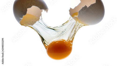 Tableau sur toile Isolated broken egg with splashing yolk and clear albumen, dynamic fresh cooking