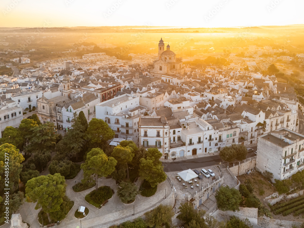Naklejka premium Aerial View of Locorotondo Old Town at Sunrise, Puglia, Italy
