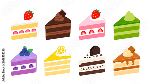 Obraz na płótnie Set of colorful cake slice illustrations isolated on white