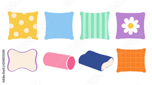 Schilderij op canvas Set of colorful decorative pillows and cushions in flat vector style