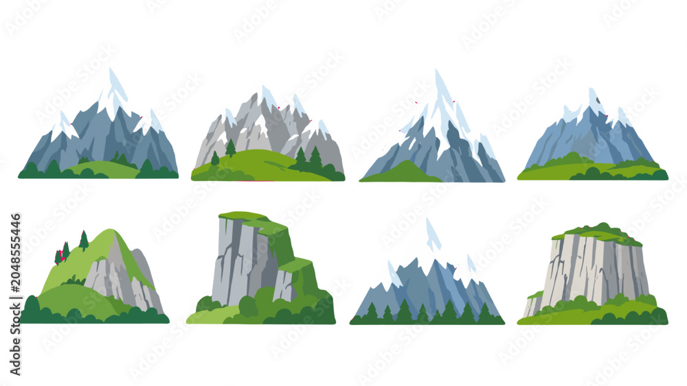 Obraz premium Set of stylized mountain and cliff landscape vector elements