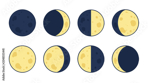 Fényképezés Vector set of moon phases with eight lunar stage icons
