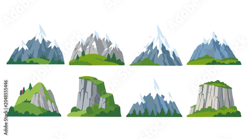 Set of stylized mountain and cliff landscape vector elements