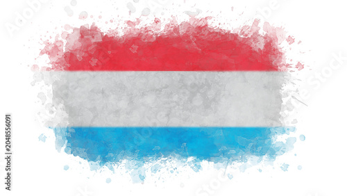 Foto The flag of Luxembourg is depicted with a watercolor splash effect, featuring horizontal stripes of red, white, and light blue against a white background
